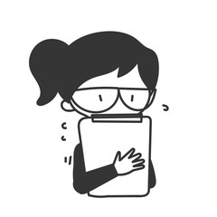 cute glasses  woman holding clipboard in doodle cartoon