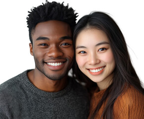 Joyful portrait of happy young couple smiling