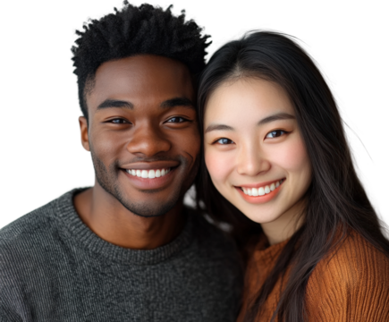 Joyful portrait of happy young couple smiling