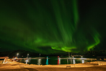 aurora borealis on island of Hrisey in Iceland
