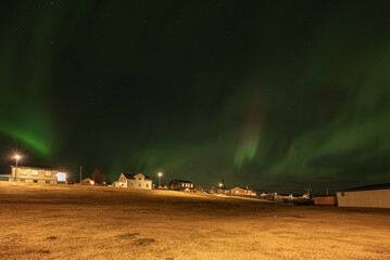 aurora borealis on island of Hrisey in Iceland