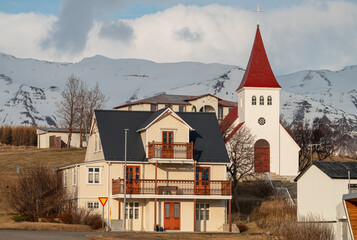Beautiful landscape of island of Hrisey in Iceland