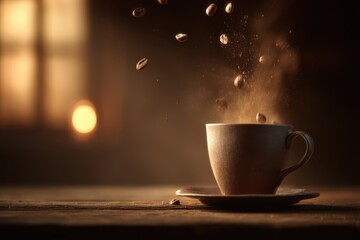 Obraz premium A cup of coffee being poured into a saucer