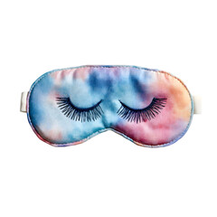 Cute tie dye sleep mask with embroidered closed eyes and long eyelashes isolated on transparent background