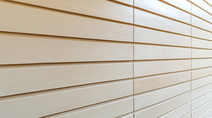 Light cream horizontal wood slat wall with smooth texture and subtle grain pattern, creating modern and clean tropical exterior design with warm and inviting atmosphere