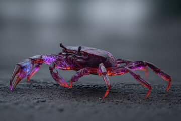 Fototapeta premium A purple and red crab on a black surface