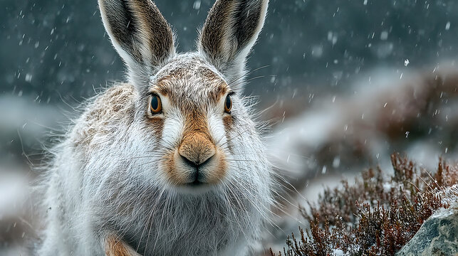 Arctic Hare Jumping Through Snow Cloud