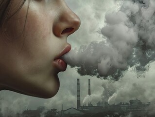 Close-up of a woman's hand blowing smoke from her mouth