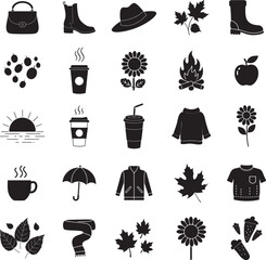 Autumn Seasonal Change & Cozy Lifestyle Silhouette Icons