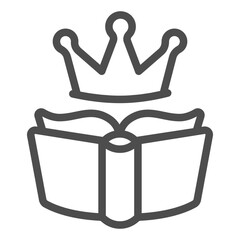 Crown and hardcover textbook line icon, book festival concept. Vector graphics. Adventures and stories for reading sign on white background, outline style icon for mobile or web design.