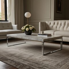 Elegant Linear Coffee Table Design in Marble Finish