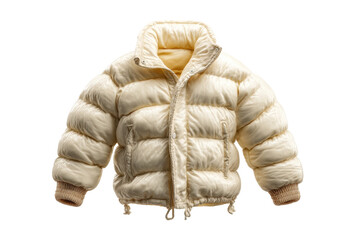 PNG Cream-colored puffy winter jacket with high collar and ribbed cuffs