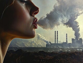 Close-up of a woman's hand blowing smoke from her mouth