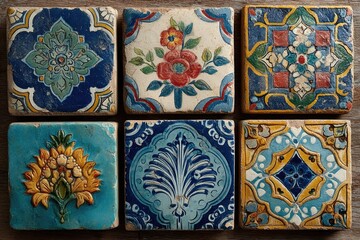 Brightly colored tiles showcase intricate floral and geometric p