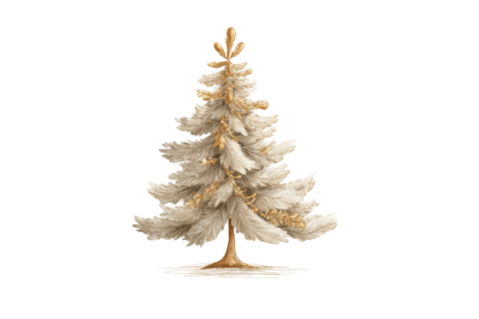 PNG Golden white christmas tree with elegant gold accents on black background