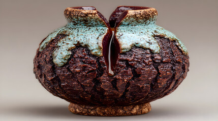 High quality handcrafted ceramic sculpture with rich brown textured glaze.