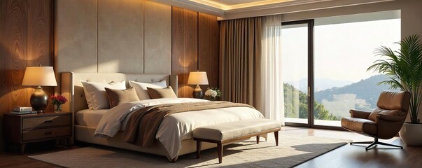 Luxurious Bedroom Interior Plush Textiles, Elegant Furniture, and Refined Decor Create a Peaceful and Sophisticated Retreat