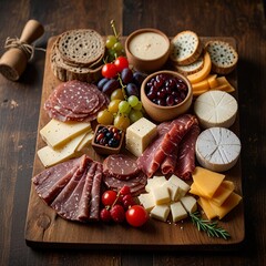 Handcrafted Wooden Board with Assorted Meats & Cheeses