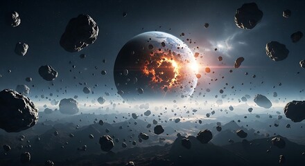 Planetary impact with asteroid shower space asteroids