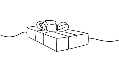 Gift box continious line drawing. Christmas present outline. Vector illustration