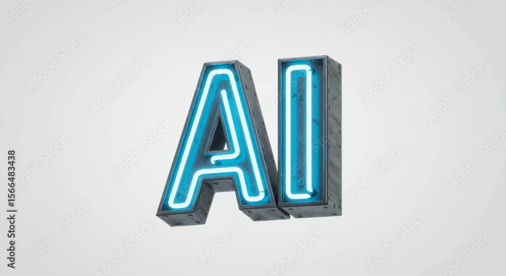 Poster illuminated neon style artificial intelligence alphabet letters rendered in a realistic 3d format ag
