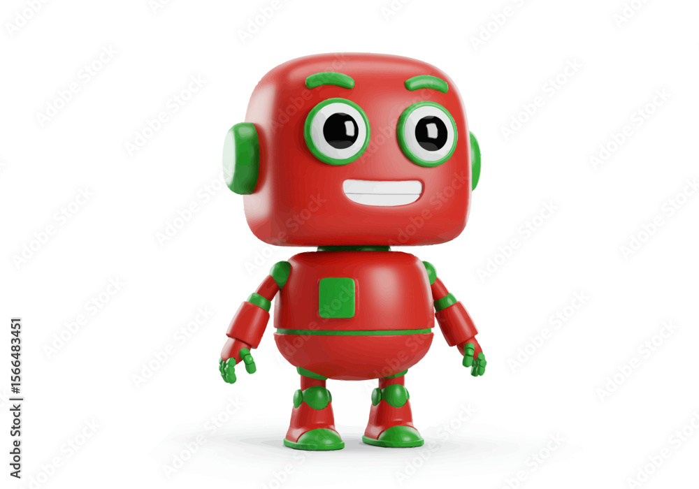 Aufkleber a cheerful little red robot with green accents stands against a clean white background symbolizing f
