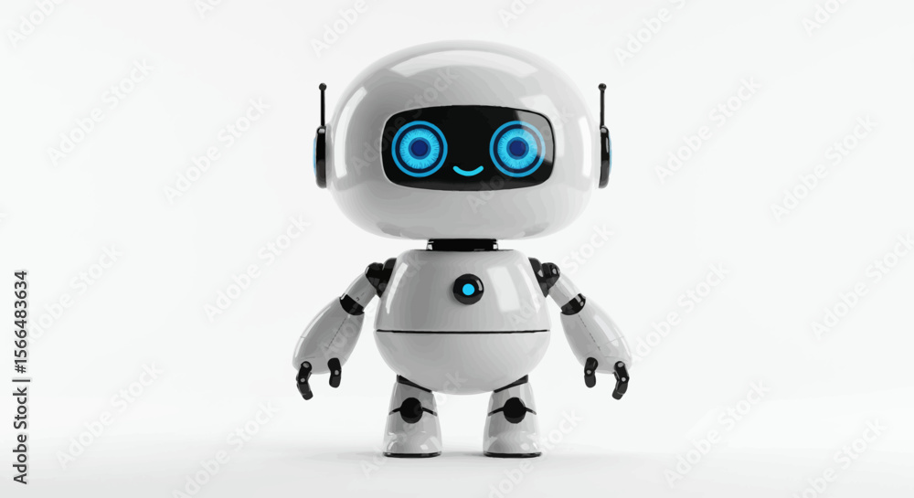 Aufkleber cute and friendly white robot character standing on a white background with a smiling face and brigh
