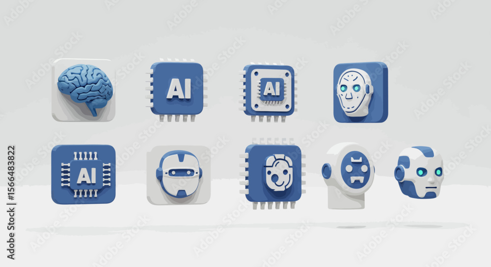 Poster futuristic ai icons representing artificial intelligence technology and neural networks innovation