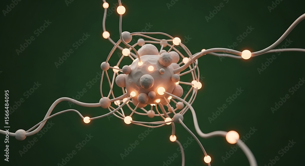Poster intricate neural network structure, glowing nodes interconnected by pathways, abstract representatio