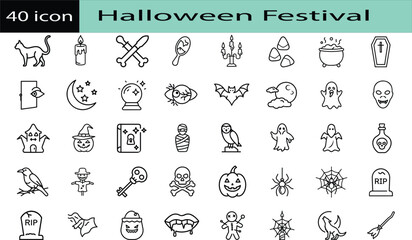Spooky Halloween Icons Set with Ghosts, Pumpkins, and Magic, Halloween Ghost and Pumpkin Icon Pack, Scary Halloween Icons for Party Design, Witch, Monster, and Magic Icons Collection
