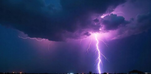 Dramatic Thunderstorm with Intense Lightning and Torrential Rain Unleashed, Ominous Dark Clouds, Powerful Nature Scene