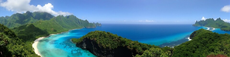 Obraz premium Tropical Island Coastline with Lush Cliffs and Azure Ocean 