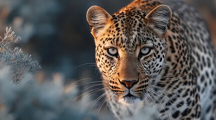 Fototapeta premium Leopard Running Toward Camera In Dim Light Environment