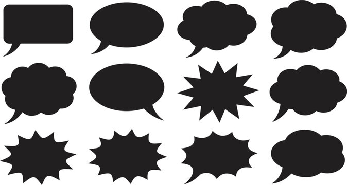 Vector Set of Black Comic Speech and Thought Bubbles – Cartoon Callouts and Explosion Icons