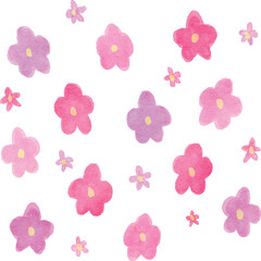ラフな水彩タッチのたくさんの花のベクターイラスト・ピンク