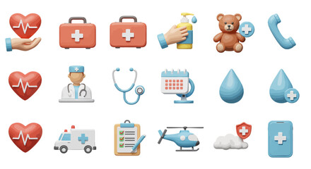 Collection of Medical and Healthcare Icons Representing Emergency Services and Patient Care in a Modern Style