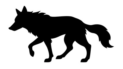 Naklejka premium Black silhouette of a wolf against a stark white background, emphasizing the wolf's form and features. 