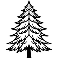 Frozen Pine Silhouette Line Art