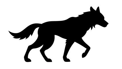 Naklejka premium A black silhouette of a wolf stands out on a white background, highlighting its shape and presence. 