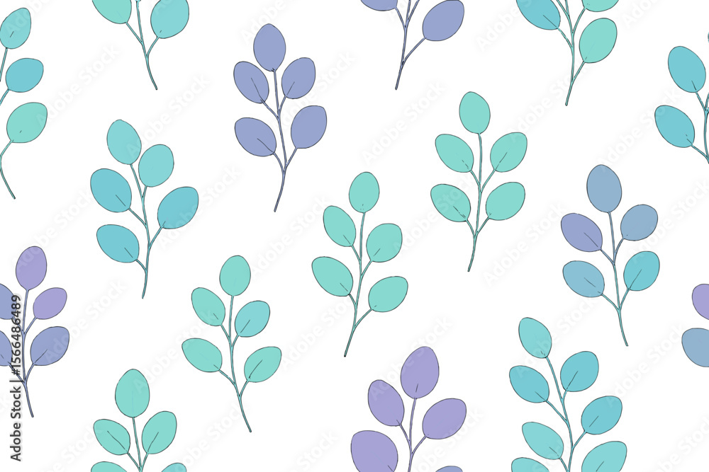 Poster soft pastel leaves create a calming pattern on a white background for a serene design aesthetic