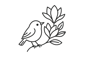 Fototapeta premium Charming bird perched on a branch with blossoming flowers in a natural setting