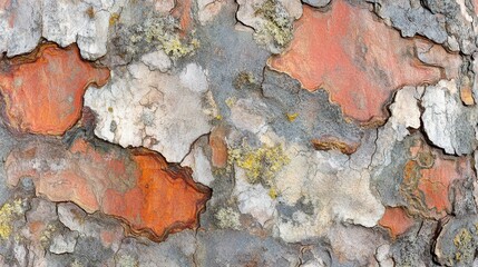 Textured Surface of Tree Bark with Colorful Patterns and Details