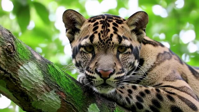 Clouded Leopard Portrait: Arboreal Hunter in Lush Foliage