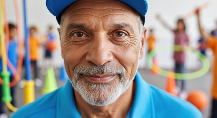 Construction worker with hard hat and safety vest smiling confidently at worksite with equipment background. Professional builder in protective gear on job site. Safety construction concept