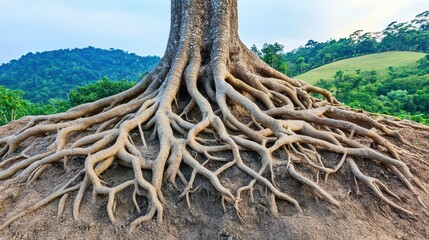 Majestic Tree Roots Exposed in Harmony with Nature's Landscape