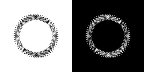Dynamic abstract spiral sound wave rhythm lines. Circular spiral sound wave rhythm of lines. Circular futuristic abstract lines, black and white background.	
