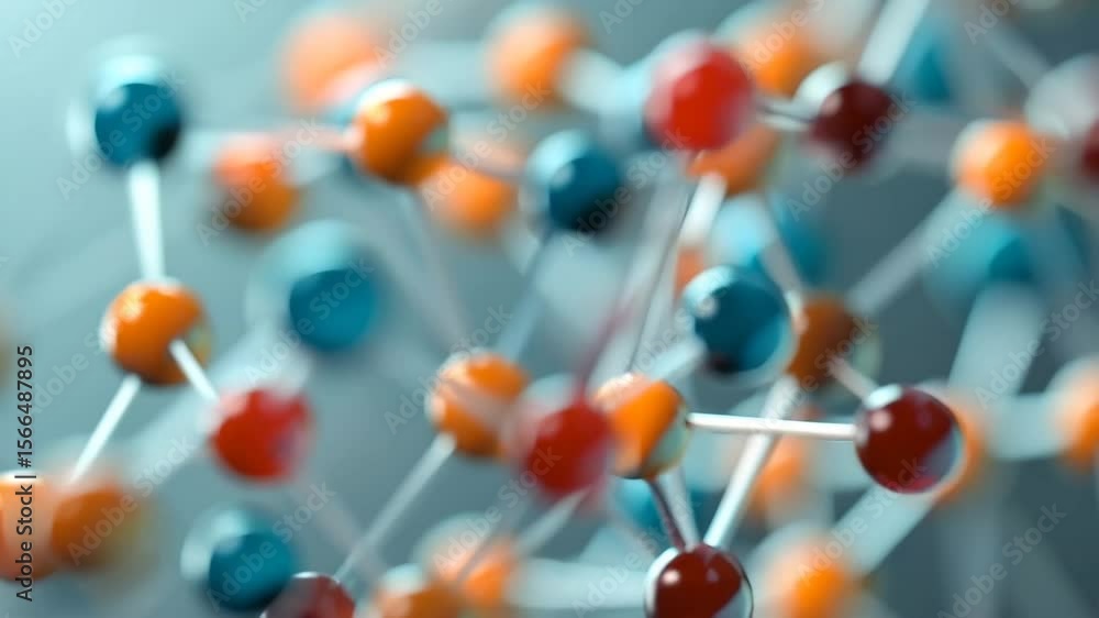 Poster abstract molecular structure colorful 3d render of interconnected atoms