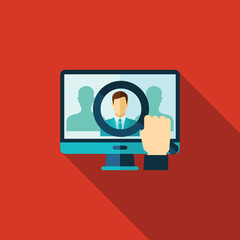 Online Recruitment and Candidate Search Concept with Magnifying Glass on Monitor