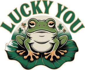 Lucky You Frog Badge &ndash; Vintage Style Vector Mascot Design