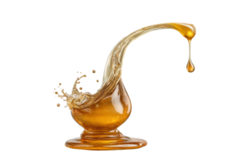 PNG Golden honey splash captured in mid-air with droplet